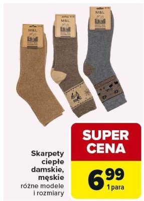 Skarpety ciepłe damskie, męskie różne modele i rozmiary promocja w Carrefour