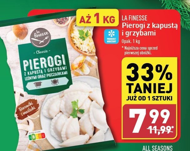 Pierogi z kapustą i grzybami leśnymi i pieczarkami La finesse promocja w Aldi