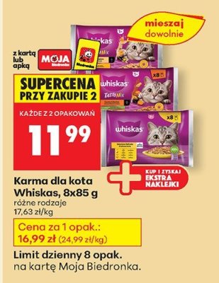 Karma dla kota różne rodzaje 8x85g Whiskas promocja w Biedronka