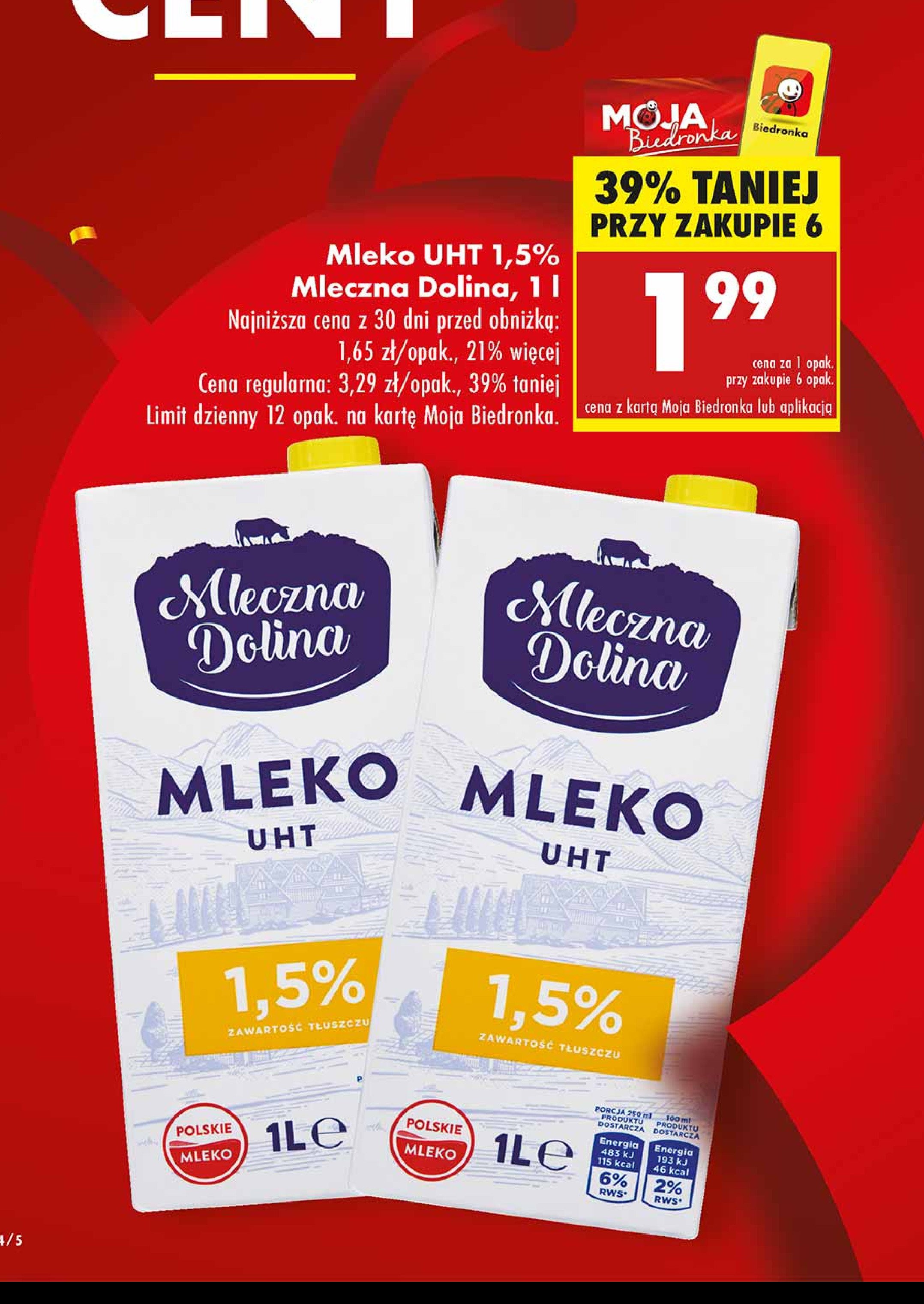 Mleko prawdziwe 1.5% Mleczna dolina promocja