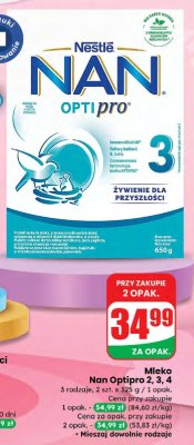 Mleko Nan Optipro 2, 3, 4, 3 rodzaje, 2 szt. x 325 g promocja w Dino