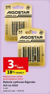 Baterie cynkowe Aigostar AA lub AAA, 4 szt. promocja w Auchan