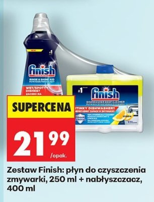 Zestaw Finish: płyn do czyszczenia zmywarki, 250 ml + nabłyszczacz, 400 ml promocja w Biedronka