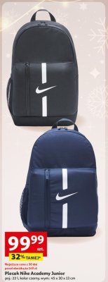 Plecak Nike Academy Junior pojemność 22L czarny 45x30x13 cm promocja w Auchan