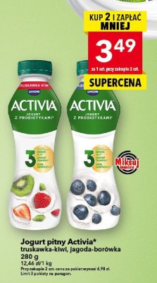 Jogurt pitny Activia truskawka-kiwi, jagoda-borówka 280 g promocja w LEWIATAN