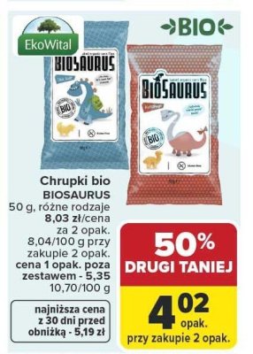 Chrupki bio BIOSAURUS 50g, różne rodzaje promocja w Carrefour Market