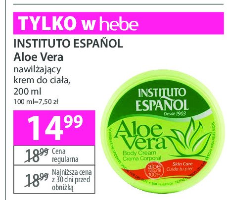 Krem do ciała aloe vera Instituto espanol promocja w Hebe