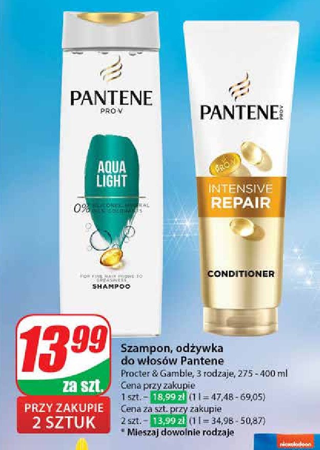 Szampon do włosów aqua light Pantene pro-v promocja