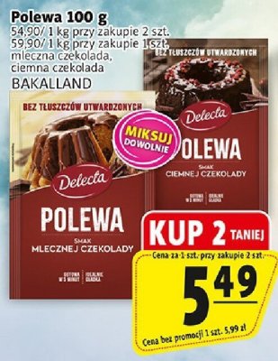 Polewa Delecta mleczna czekolada promocja w Prim Market