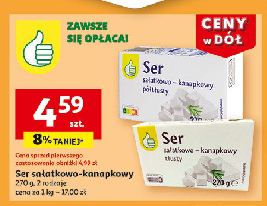 Ser sałatkowo-kanapkowy tłusty Podniesiony kciuk promocja w Auchan