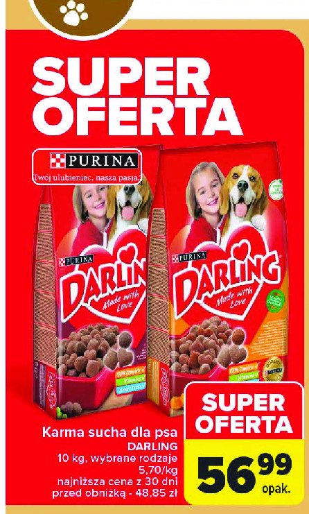 Karma dla psa drób-warzywa Purina darling promocja w Carrefour