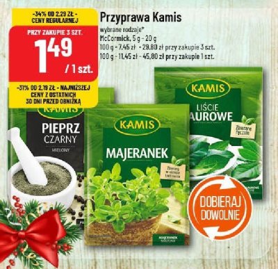 Przyprawa Kamis (Pieprz czarny, Majeranek, Liście laurowe) promocja w POLOmarket