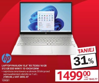 Laptop HP PAVILION 15,6'' R5 7530U 16 GB 512 GB SSD WIN11 15-EH3412NW promocja w Selgros