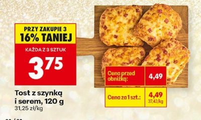 Tost z szynką i serem, 120 g promocja w Biedronka