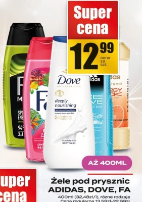 Żele pod prysznic ADIDAS/FA/DOVE promocja w Supeco