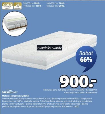Materac sprężynowy REVA promocja w Jysk