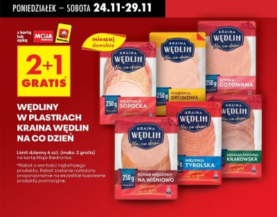 Wędliny w plastrach Na co dzień 2+1 GRATIS promocja w Biedronka