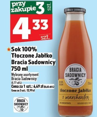 Sok 100% Tłoczone Jabłko Bracia Sadownicy 750 ml promocja w TOPAZ