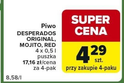 Piwo Desperados Original, Mojito, Red 4 x 0,5l puszka promocja w Carrefour Express