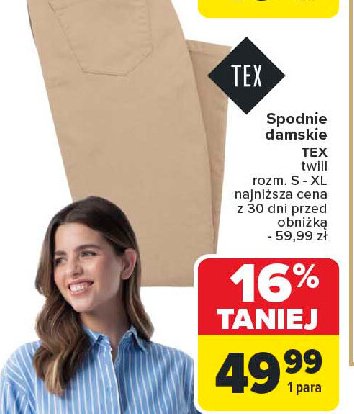 Spodnie damskie twill s-xl Tex promocja w Carrefour