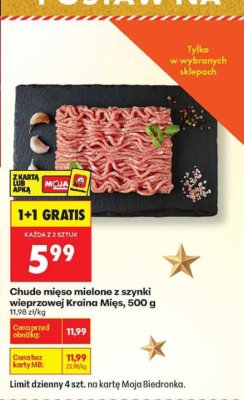Chude mięso mielone z szynki wieprzowej Kraina Mięs, 500 g promocja w Biedronka