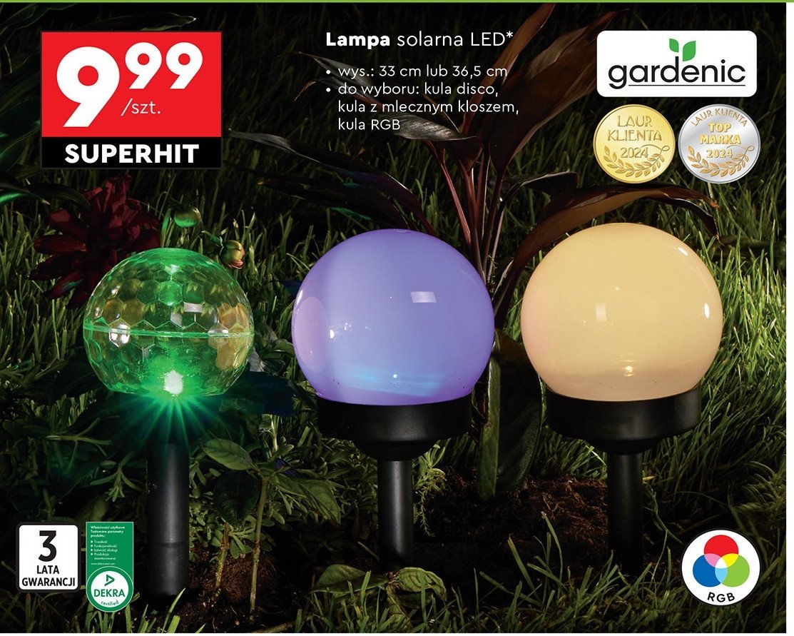 Lampa solarna led kula mleczna Gardenic promocja w Biedronka