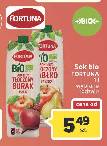 Sok 100 % tłoczony jabłko-gruszka bio Fortuna promocja