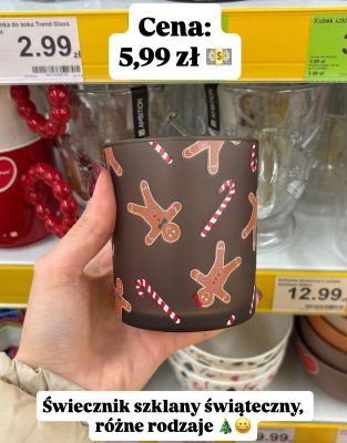 Świecznik szklany świąteczny promocja w Dino