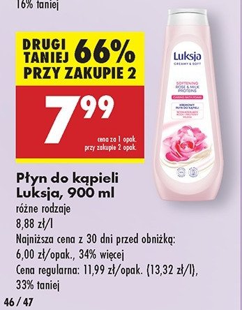 Płyn do kąpieli rose & milk protein Luksja creamy & soft promocja w Biedronka
