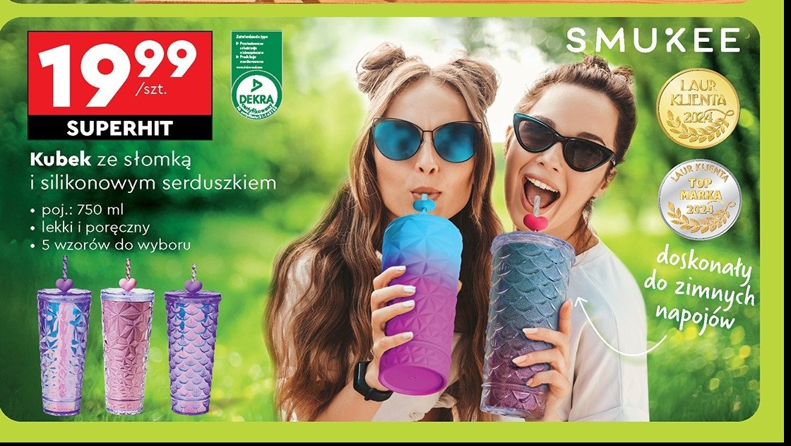 Kubek ze słomką 750 ml Smukee promocja w Biedronka