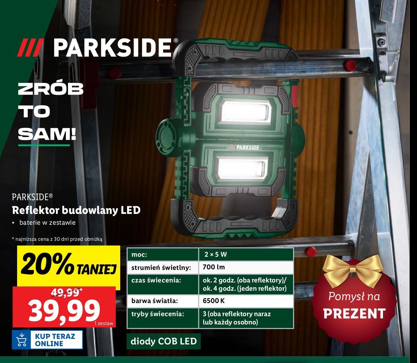 Reflektor budowlany led Parkside promocja