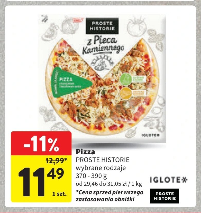 Pizza z kurczakiem i bazyliowym pesto Iglotex proste historie z pieca kamiennego promocja w Intermarche