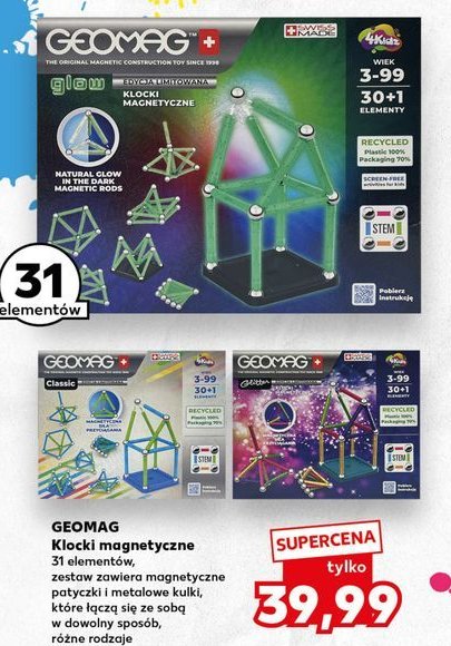 Klocki magnetyczne 30 +1 elementów Geomag promocja