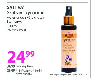 Wcierka do włosów szafran i cynamon Sattva ayurveda promocja