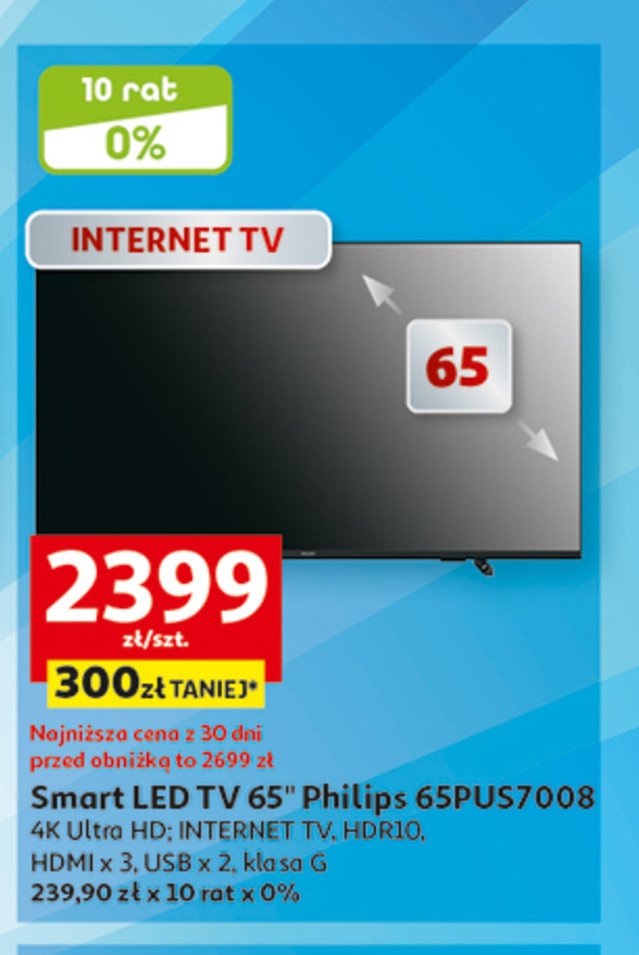 Telewizor 65'' 65pus7008 Philips promocja