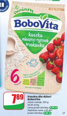 Kaszka dla dzieci BoboVita mleczno-różowa truskawka promocja w Dino