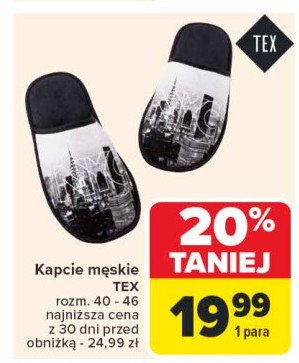 Kapcie męskie rozm: 40-46 Tex promocja w Carrefour