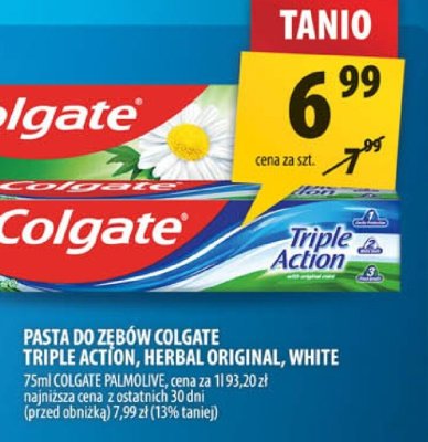 Pasta do zębów Colgate Triple Action, Herbal Original, White promocja w Arhelan