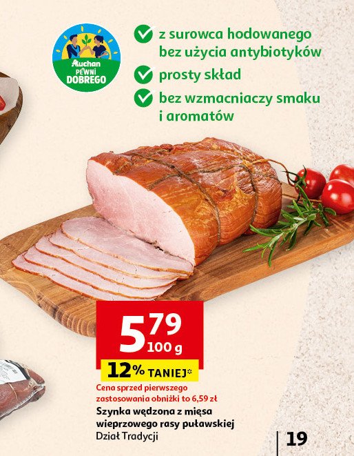 Szynka wędzona z mięsa rasy puławskiej Auchan pewni dobrego promocja