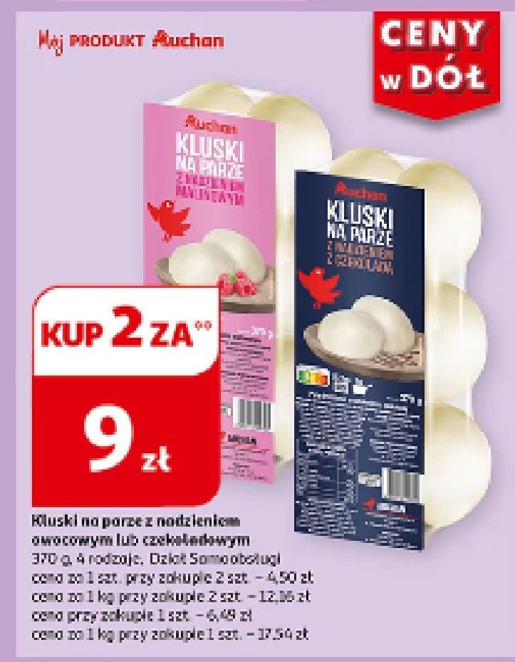 Kluski na parze owocowe Auchan różnorodne (logo czerwone) promocja