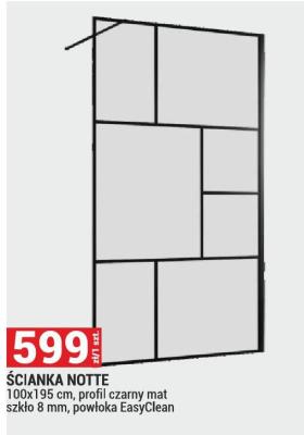 Ścianka ŚCIANKA NOTTE 100x195 cm, profil czarny mat szkło 8 mm, powłoka EasyClean promocja w Merkury Market