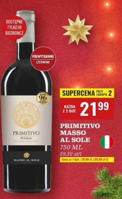 Wino Primitivo Masso al Sole 750ml promocja w Biedronka