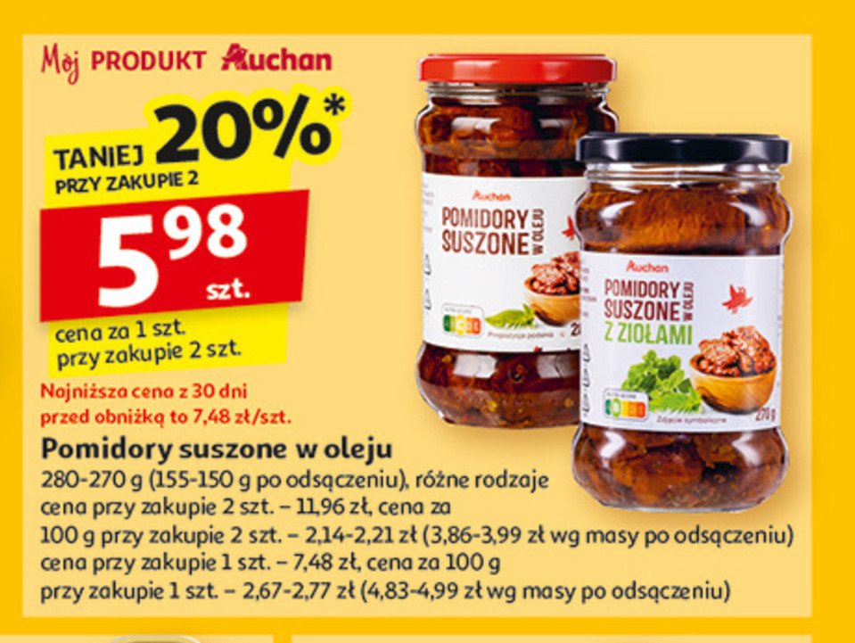 Pomidory suszone w oleju z żurawiną Auchan promocja w Auchan