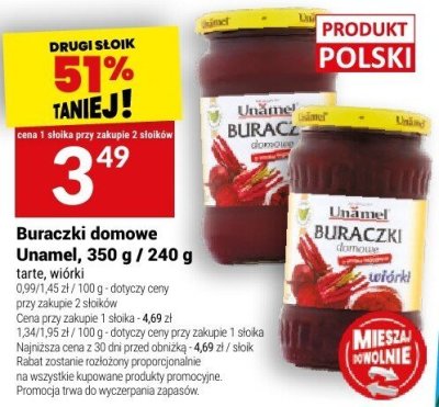 Buraczki domowe Unamel, 350 g / 240 g promocja w Twój Market