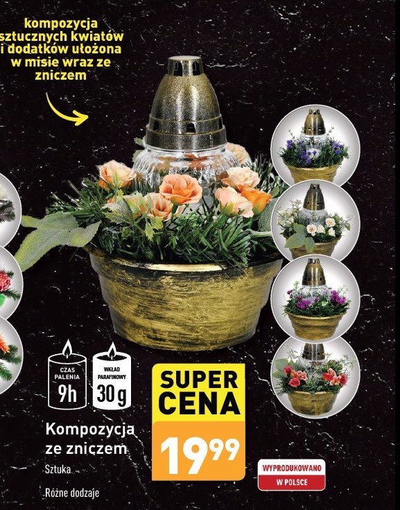 Kompozycja ze zniczem 9h 30g promocja w Aldi