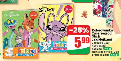 Kolorowanka Zwierzogród, Stitch z naklejkami promocja w Dino