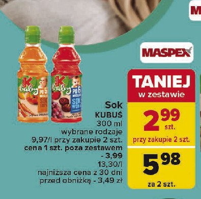 Sok+woda organic jabłko-wiśnia Kubuś baby promocja