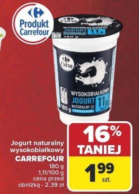 Jogurt naturalny wysokobiałkowy Carrefour 180 g promocja w Carrefour