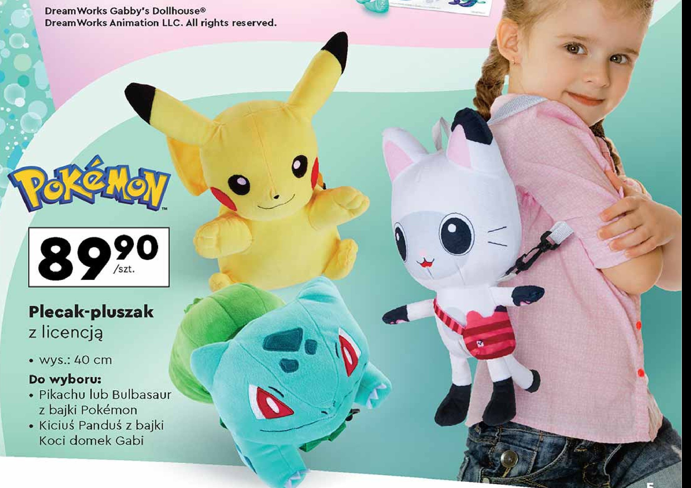 Plecak-pluszak pokemon 40 cm pikachu promocja