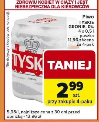 Piwo TYSKIE GRONIE 0% promocja w Carrefour Express